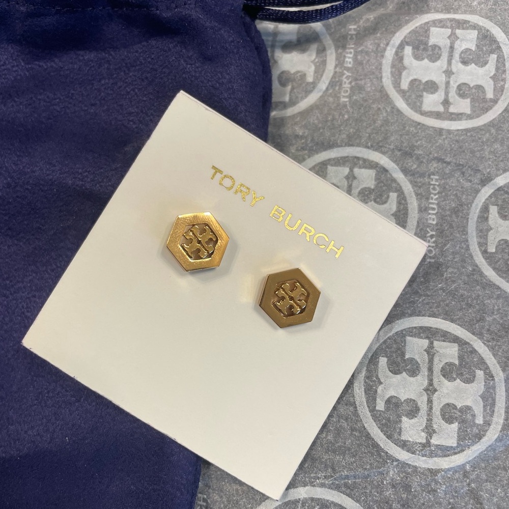 Tory Burch Gold Emblem Earrings